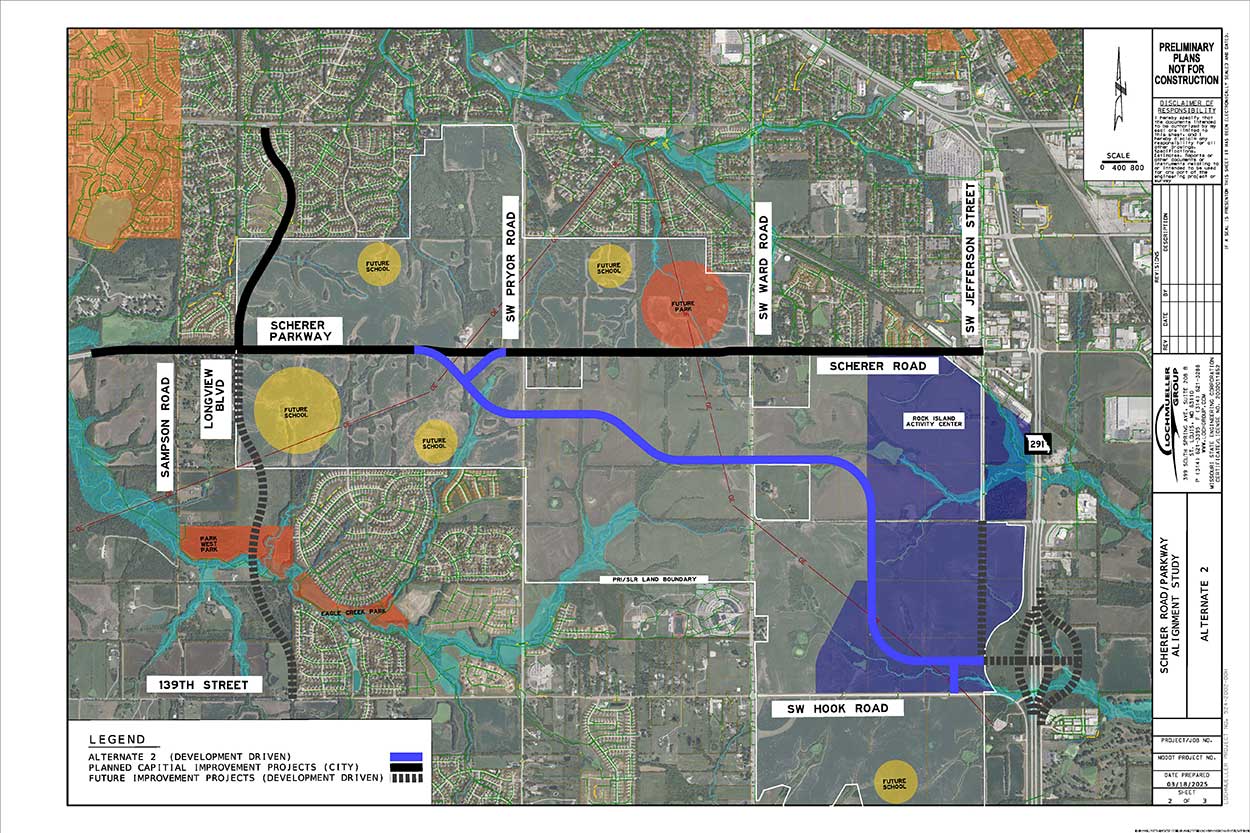 map of Scherer Road Alignment - Alternative 2